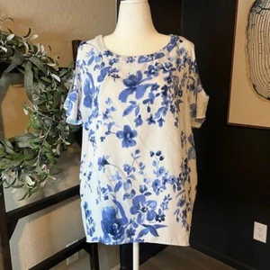 Blue and White Open Shoulder Women's XXL Blouse - Picture 1 of 6