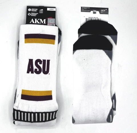AZ STATE SUN DEVILS LOGO STRIPE MEN'S WHITE CREW SOCKS LARGE (10-13) FREE SHIP Cover