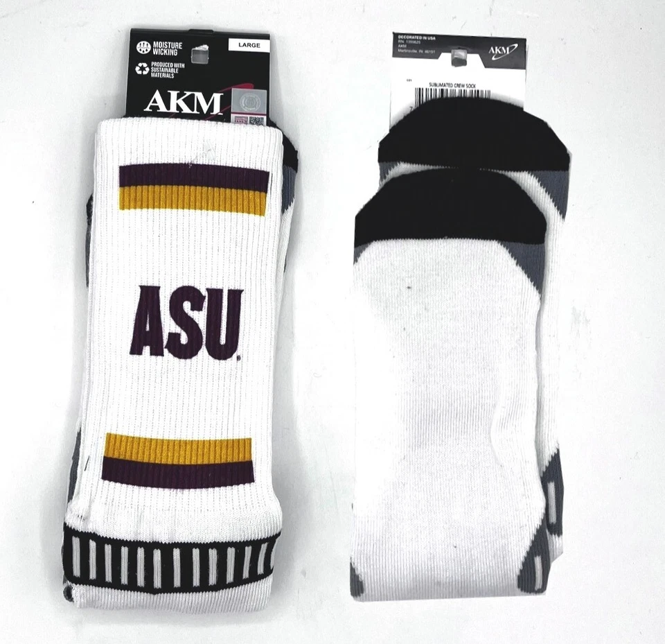 ARIZONA STATE SUN DEVILS LOGO STRIPE MEN'S WHITE CREW SOCKS FREE SHIPPING - Image 1 of 1