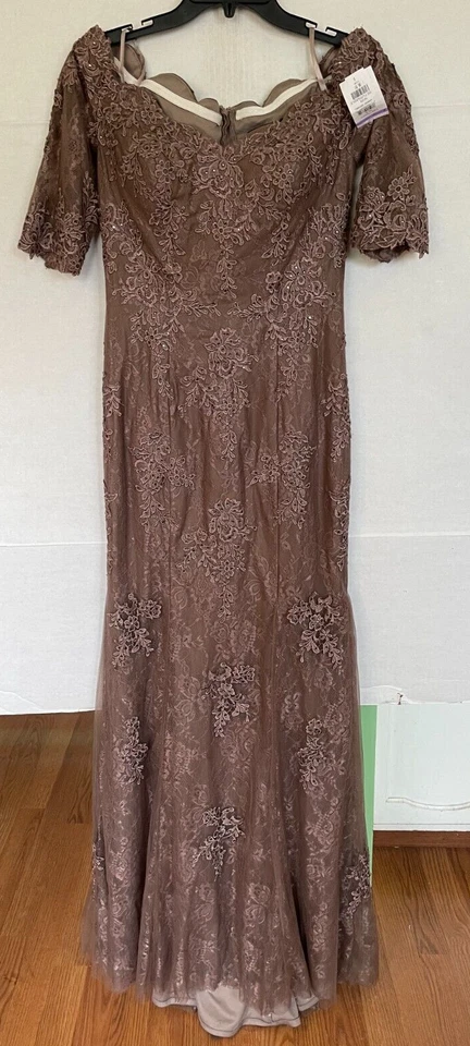 LA FEMME LONG BALL GOWN WOMENS SIZE 8 TAUPE BROWN NWOT - Image 1 of 1