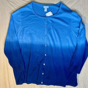 Liz & Me Blue Ombre Jeweled Button Cardigan 4X 30/32W NWT - Picture 1 of 6