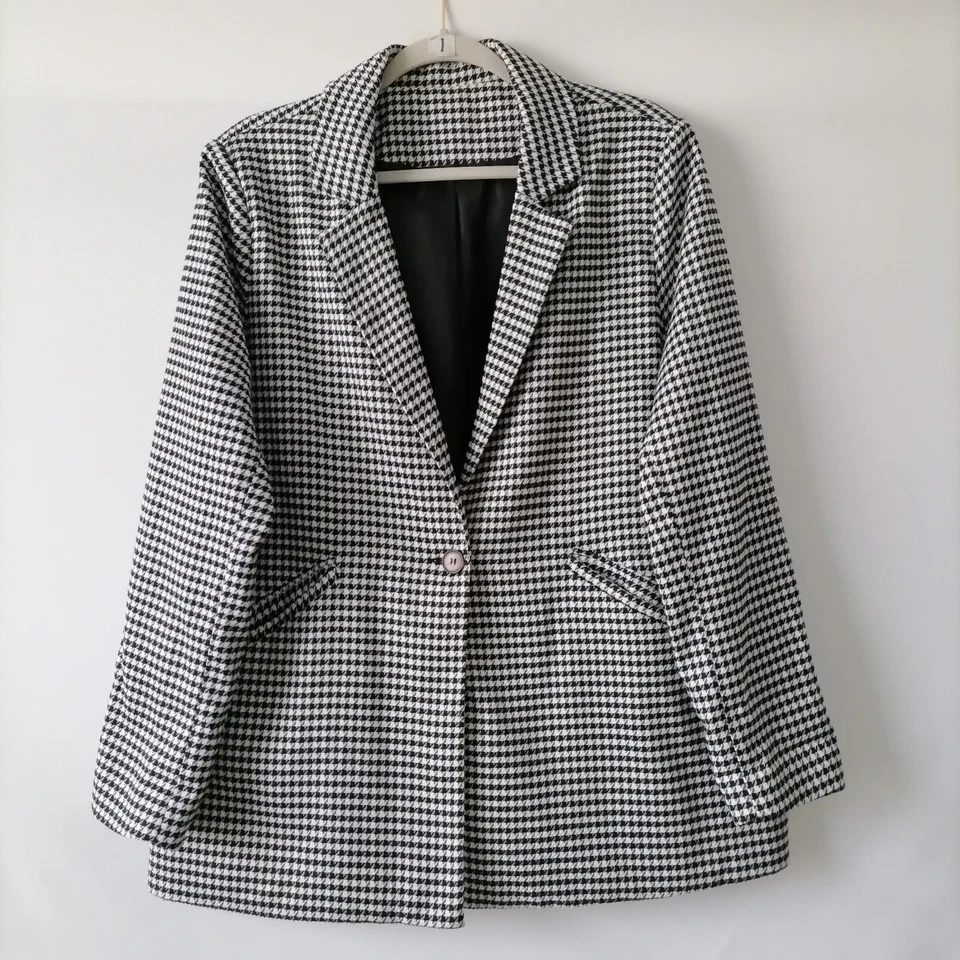 无品牌黑色-白色千鸟格单排扣单扣西装外套,尺寸 L — 第 1/4 张图片
