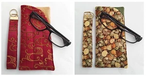 Glasses Case Sunglasses Quilted Fabric + Wristlet Keychain Key Ring Key #522 - Picture 1 of 7