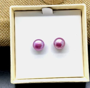 Honora STERLING SILVER LILAC PINK 9MM POST EARRINGS WITH HAPPY BACKS NIB - Picture 1 of 6
