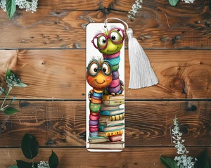 2 Sublimated Aluminum Bookmark/Book Worms/Double Sided/Color Tassel (bk76) - Imagen 1 de 1
