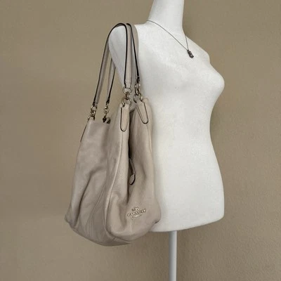 Coach Madison Phoebe Shoulder Bag Bone Pebbled Leather F35723 Compartments 3 Zip - Image 1 of 4