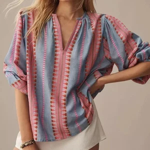 Velvet by Graham & Spencer Isla hell Jacquard Schlitz Ausschnitt Bauerntop Gr. XL - Bild 1 von 14