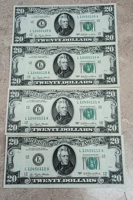 Four Consecutive 1977 20 Dollar Note San Francisco - Image 1 of 4