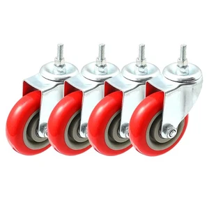 Paquete de 4 ruedas giratorias vástago en ruedas de poliuretano rojo (vástago de 4 pulgadas) - Imagen 1 de 9