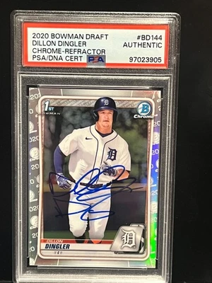 2020 Bowman Draft Dillon Dingler Chrome Refractor Auto PSA/DNA Auth Tigers - Image 1 of 2