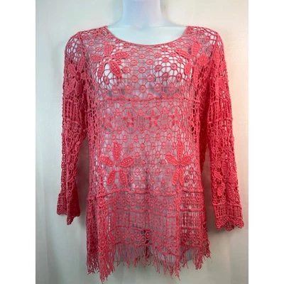 Cato Mujer Crochet Coral Rosa Floral Manga Larga Talla 2xl 18/20W Playa Vacaciones Foto 1 de 4