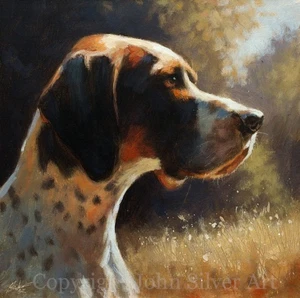 ENGLISH POINTER GUNDOG ORIGINAL FINE ART PAINTING 30 x 30 cm by JOHN SILVER BA - Picture 1 of 5