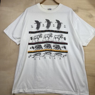 Camiseta De Colección Años 90 Alaska Vida Silvestre Alce Lobo Viaje Recuerdo Animal Talla XL Foto 1 de 4
