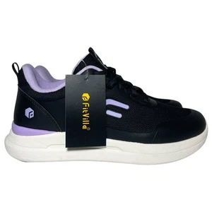FitVille Women's StepEase Gym Shoes V2 Comfort Shoes Size 9 Wide Black Purple - Picture 1 of 15