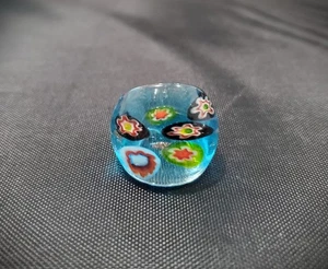Boho Art Turquoise abstract Floral theme Hand Blown Glass Bling Ring - Sz 8.25 - Picture 1 of 5