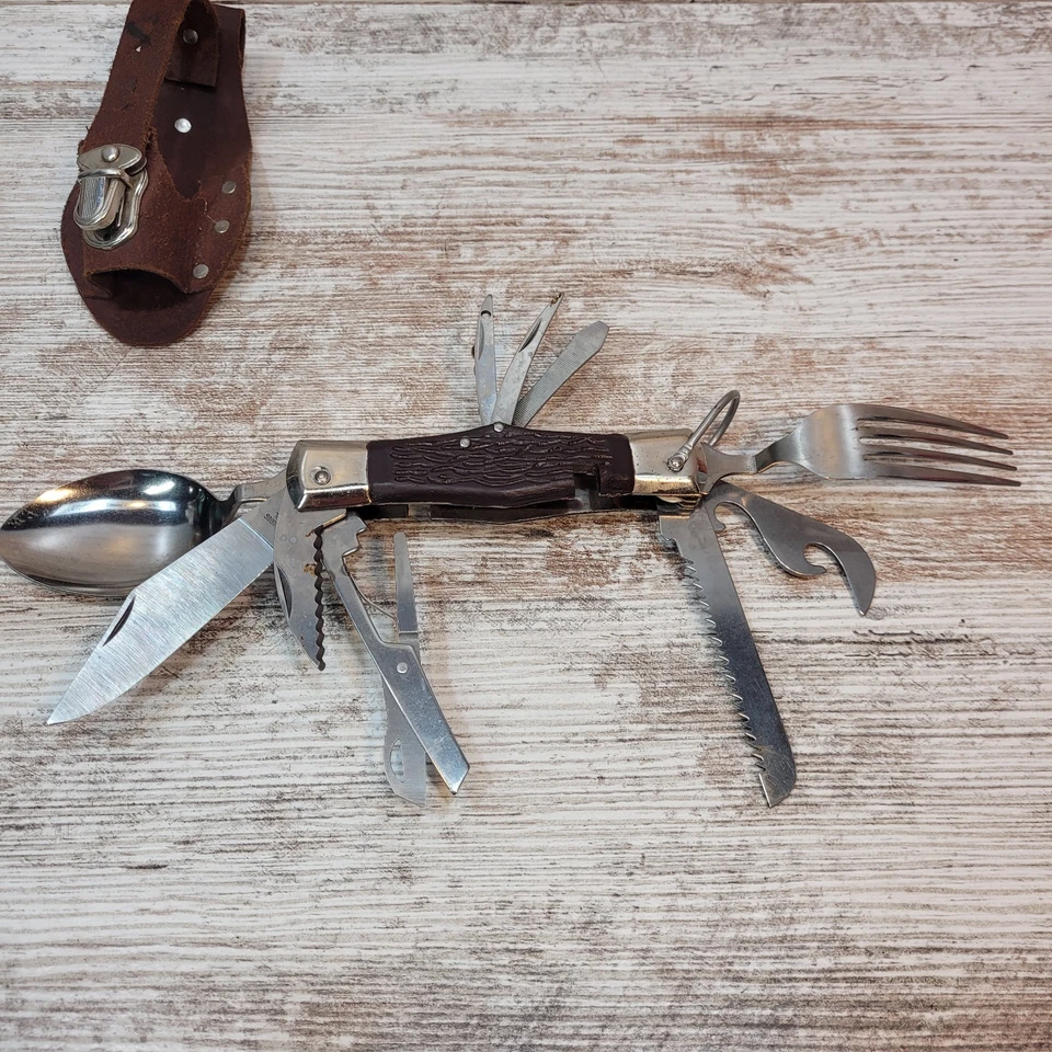 Japón 11 Multi Herramienta Camping Supervivencia Hobo Cuchillo Acero Inoxidable/Funda de Cuero Foto 1 de 4