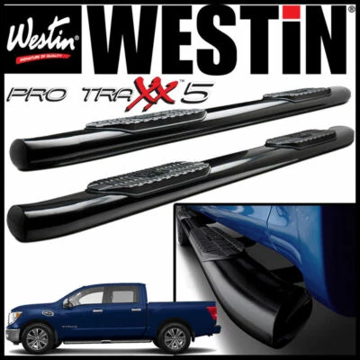 Barras de paso Westin Pro Traxx 5" ovaladas Nerf aptas para Nissan Titan/XD 2016-2021 doble cabina Foto 1 de 4