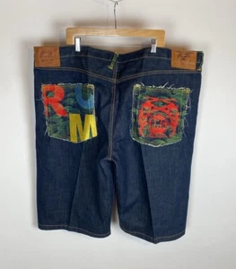 AKASARU RMC Embroidered Denim Jean Shorts Size 48 X 17.5” Button Fly - Picture 1 of 14