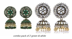 Beautiful and Attractive Green-White Brass Jhumki Earring for Girls and Women - Picture 1 of 3