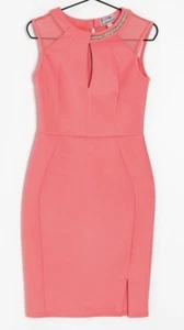 NWT Lipsy Shift Sleeveless Embroidered Dress With Pearl Chain EG/XL Pink Coral - Picture 1 of 19