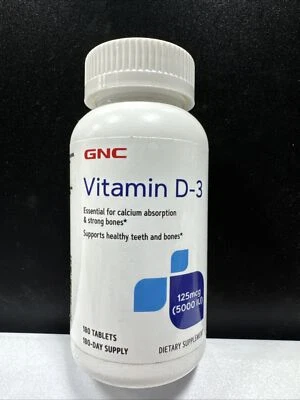 ⭐️ ✨GNC Vitamina D-3 125 mcg 5000 UI 180 comprimidos (6) meses de fornecimento validade 01/2026+✨⭐️ - Imagem 1 de 4