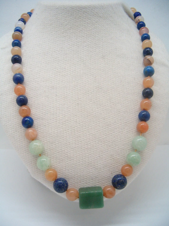 Collana con AGATA, SODALITE, GIADA  e  AVVENTURINA -chisura Argento 925 -pietre  - Immagine 1 di 4