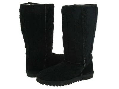 Botas de malha RSVP NOVAS SEM ETIQUETAS, tamanho 6EUA, cor preta, parte superior de malha de algodão, lã shearling - Imagem 1 de 4