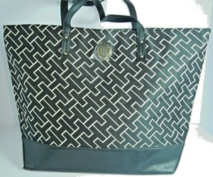 Tommy Hilfiger Women's Large Chocolate Brown Canvas Tote Handbag Purse Accessory - Picture 1 of 12