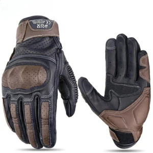 Guanti Moto Pelle Marrone Vintage Uomo Moto Equitazione Touch Screen - Foto 1 di 23
