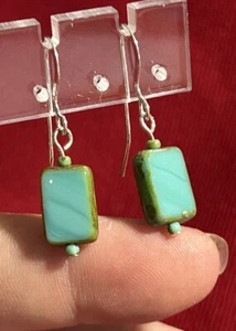 Vtg Silver Turquoise Dangle hook earrings J119 - Picture 1 of 3
