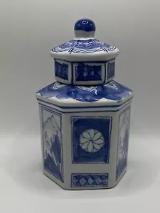 Vintage chinesisches blau-weiß bemaltes Porzellan Sechseck Ingwerglas - Bild 1 von 8