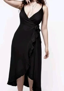 Free People Wrap Midi Size S Dress In Black Ruffles Strappy NEW #C1 - Picture 1 of 14