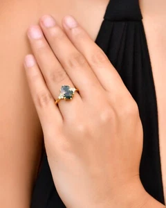 Moss Agate  Ring, Engagement Ring, Gold Plated Ring, Anniversary Ring - Picture 1 of 3