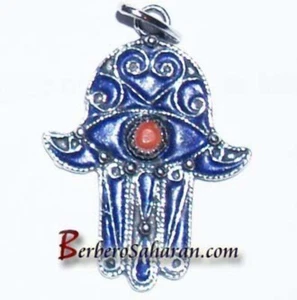Handmade silver red coral and enamel hand of fatima pendant from algeria #3 - Bild 1 von 1