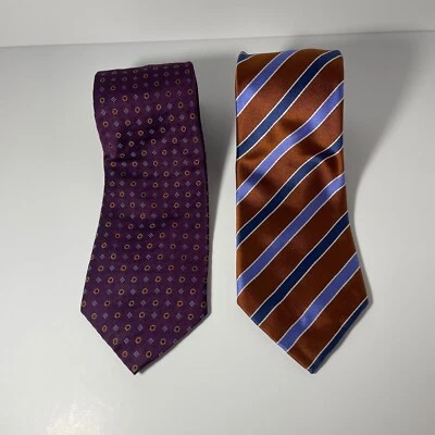 Corbata David Donahue Repp 58" Diseñador Italiano Seda Rayas y Geométrica - Lote de 2 Foto 1 de 4