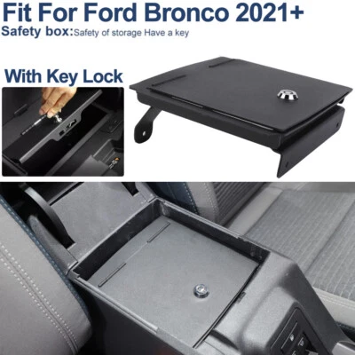 Consola central cerradura llave caja fuerte reposabrazos estuche de almacenamiento contenedor para Ford Bronco 2021+ Foto 1 de 4