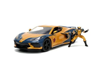 Jada Toys Marvel Wolverine X 战警 1:24 2020 雪佛兰 Corvette 压铸汽车带 2... — 第 1/4 张图片