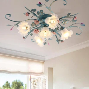 Deckenleuchte Landhaus (Rose ist gebrochen), Vintage Blumen Design Metall - Bild 1 von 7