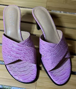 Franco Sarto Pink Leather Alligator Print 3” Heel Slides Open Toe Size 8 - Picture 1 of 7