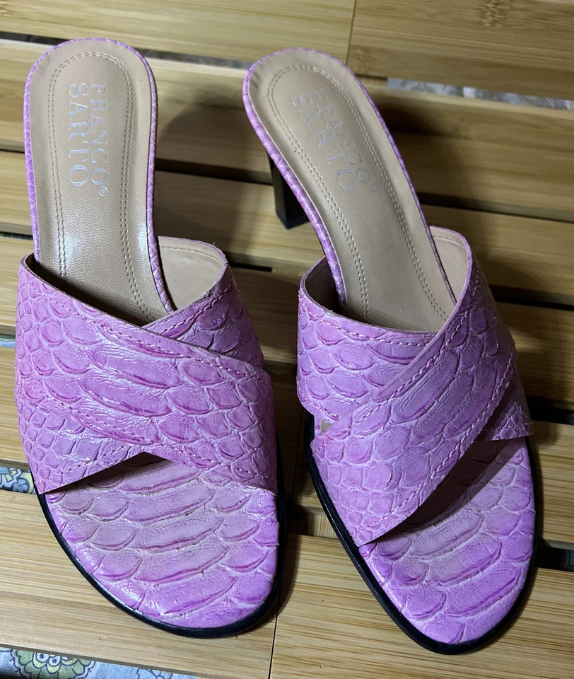 Franco Sarto Pink Leather Alligator Print 3” Heel Slides Open Toe Size 8 - Image 1 of 4