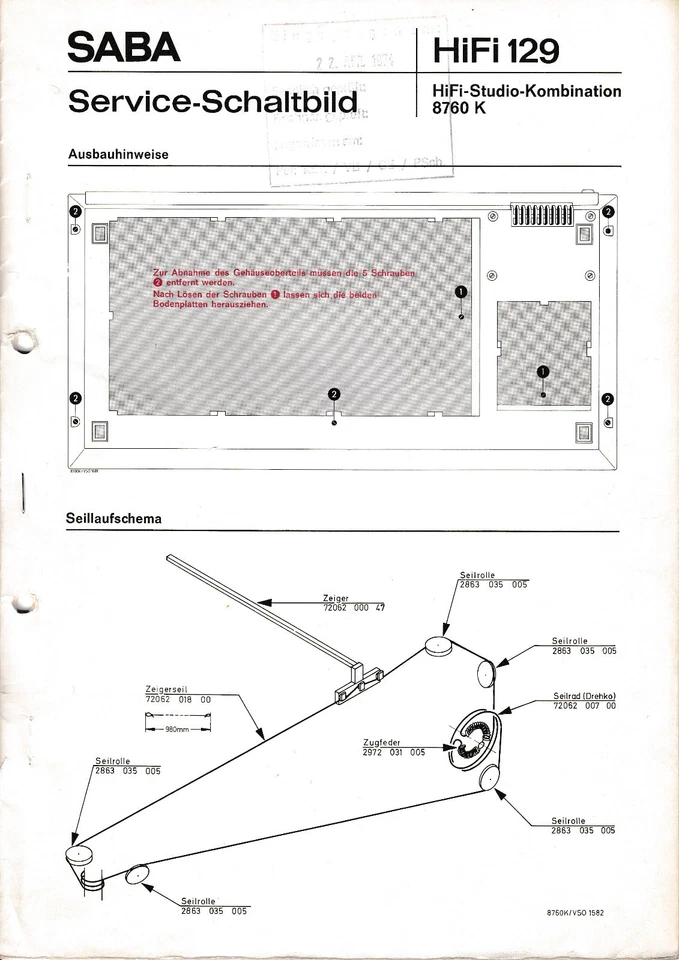 Service Manual-Anleitung für Saba HiFi-Studio 8760 K  - Bild 1 von 1