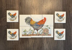 Vintage 4 1/4" Fliesen Hahn Fliese Untersetzer Landhaus Küche Dekor 6 Stck Wandbild Set + 4 - Bild 1 von 4