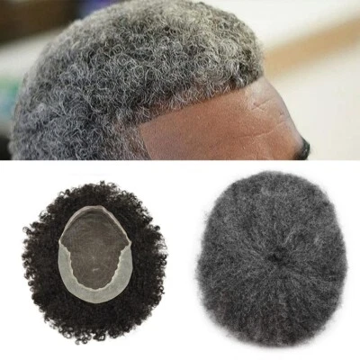 French Lace Afro Toupee for Black Men Brazilian Human Hairpiece Curly Wave Units - Image 1 of 4