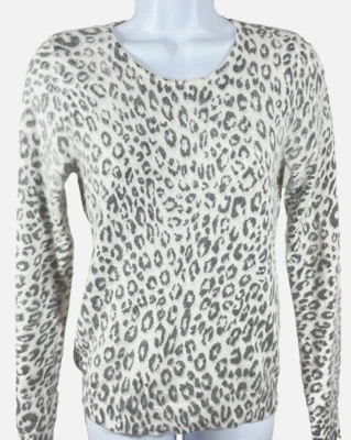 Suéter para mujer ANN TAYLOR XS pelo de conejo gris blanco leopardo cuello redondo pulóver Foto 1 de 4