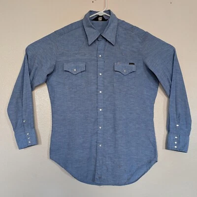 Vintage 70s Sears Pearl Snap Large L/S Shirt Blue Chambray Denim Western Wear - Image 1 of 4