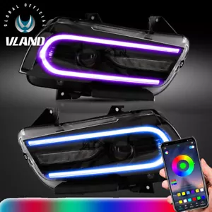 Pair LED Headlights RGB Color Change Lamps For 2011-2014 Dodge Charger Dual Beam - Bild 1 von 15