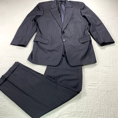 Hickey Freeman 2 Piece Suit Mens Blue Striped Wool Blazer 46L Pants 38x28.5 - Image 1 of 4