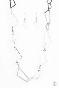 Paparazzi -Shattering Records Necklace & Shattered Shine Bracele " Silver Set" - Picture 1 of 5