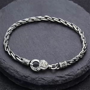 Pure S925 Sterling Silver Chain 4mm Vajra Twist Rope Link Bracelet 16-17g 7.9in - Picture 1 of 4