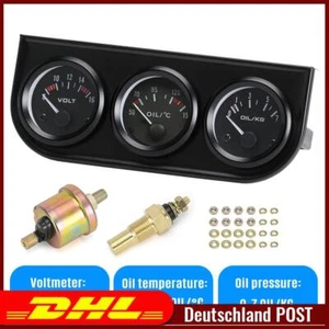 52mm Zähler Volt Meter Zusatz Dreifach Instrumente Öltemperatur Schwarz Öldruck - Bild 1 von 14